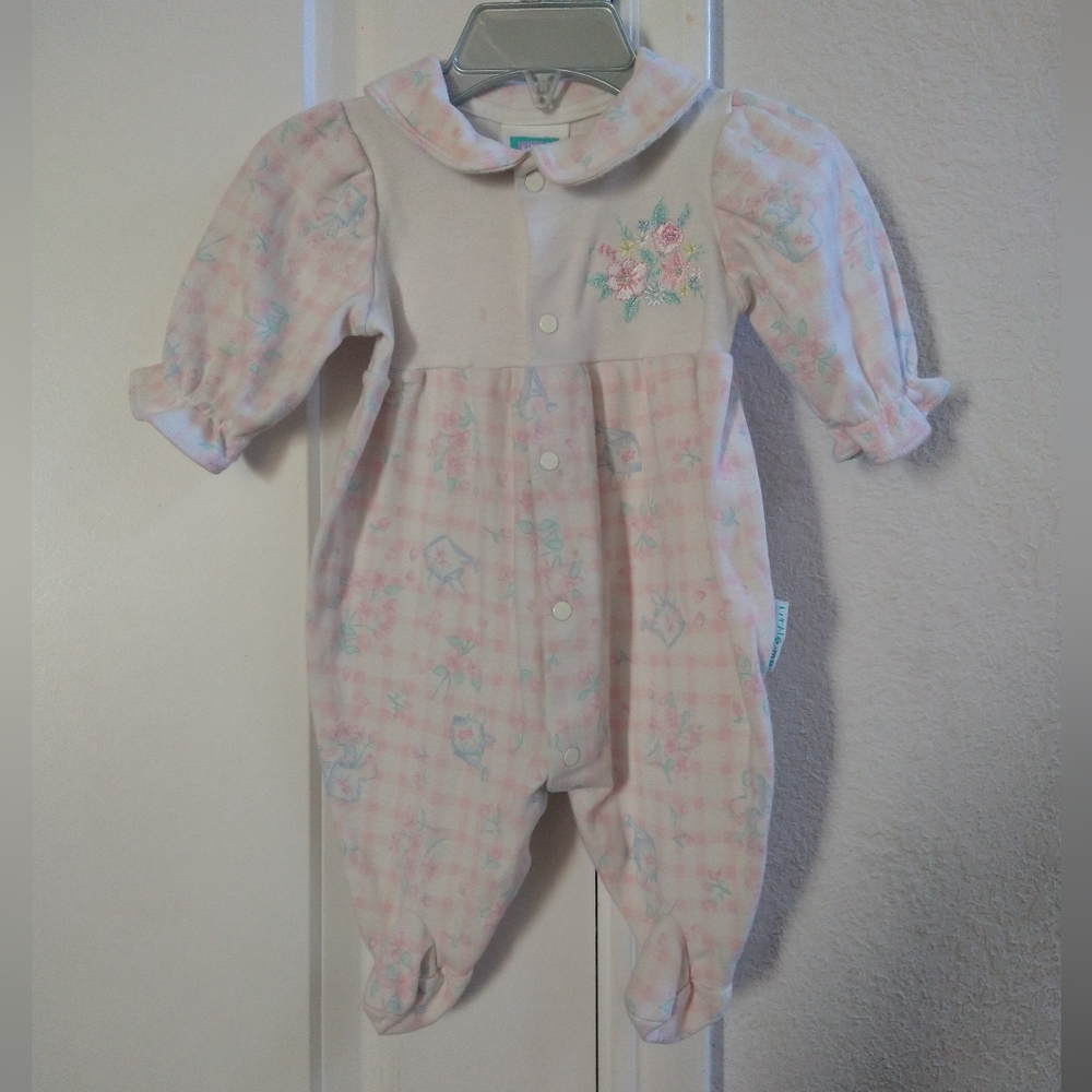 Infant Little Me Embroidered Floral Footed One-piece
